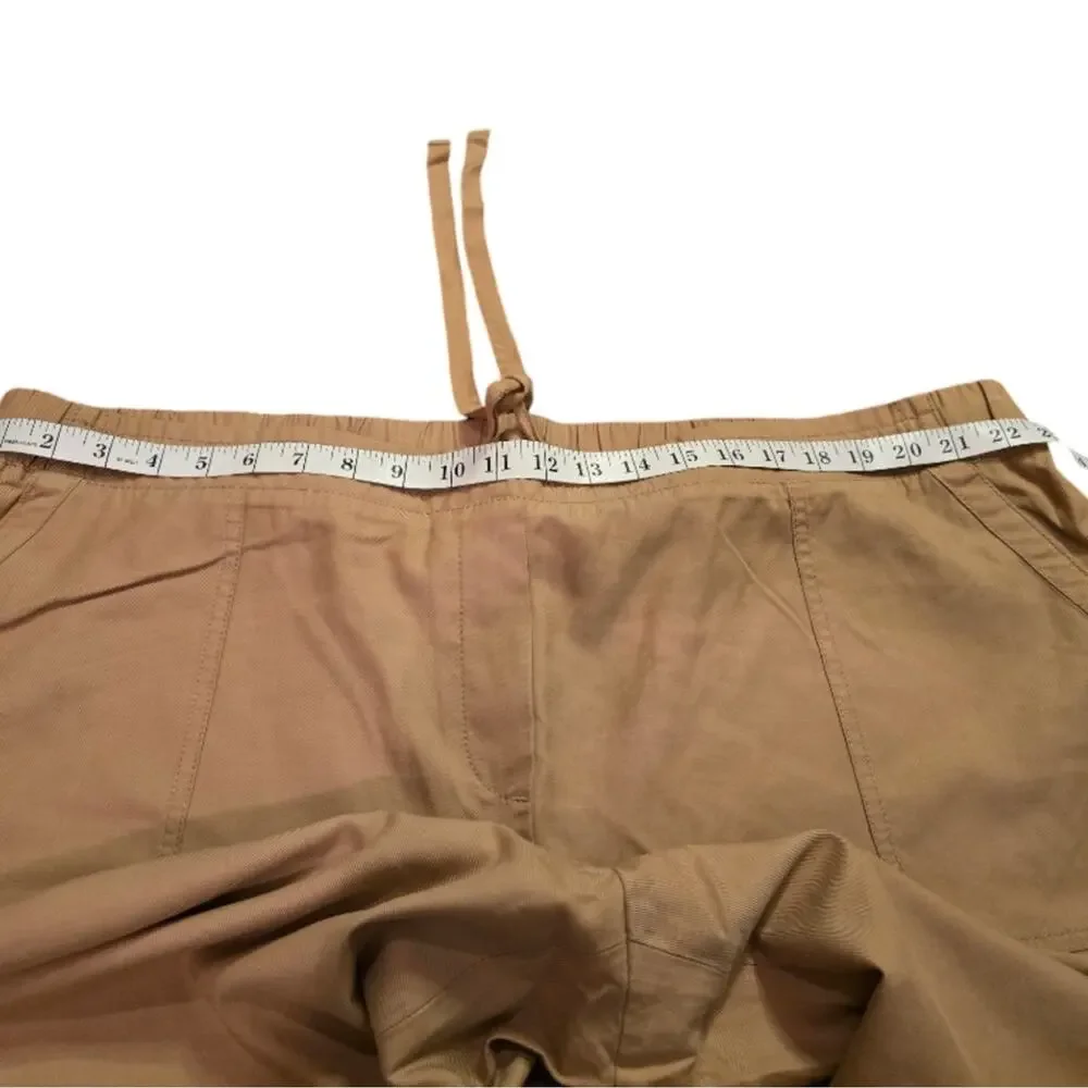 Talbots Drawstring Tie Waist Pull On‎ Khaki Button Detail Capri Pants Plus Sz 22